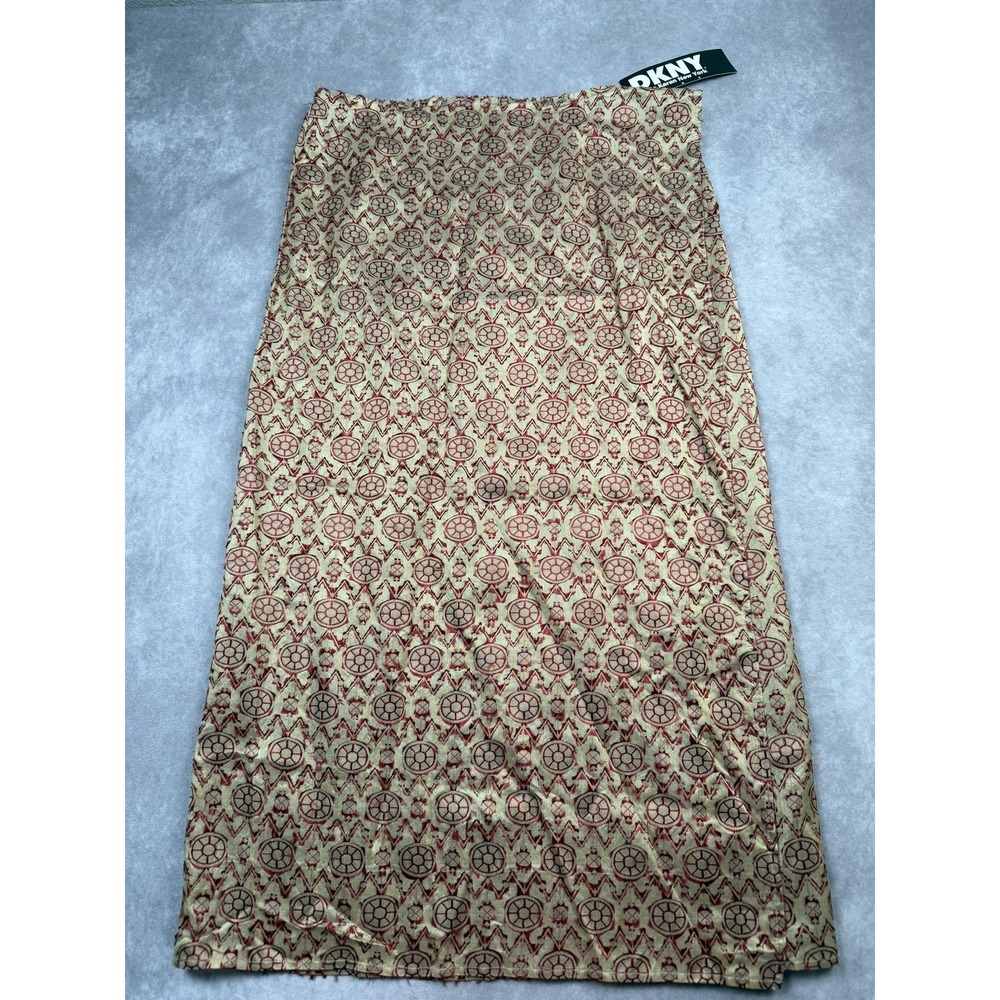 VTG DKNY Skirt Women Medium‎ Red Gold Silk Rayon Wrap Maxi USA 90s Project Item